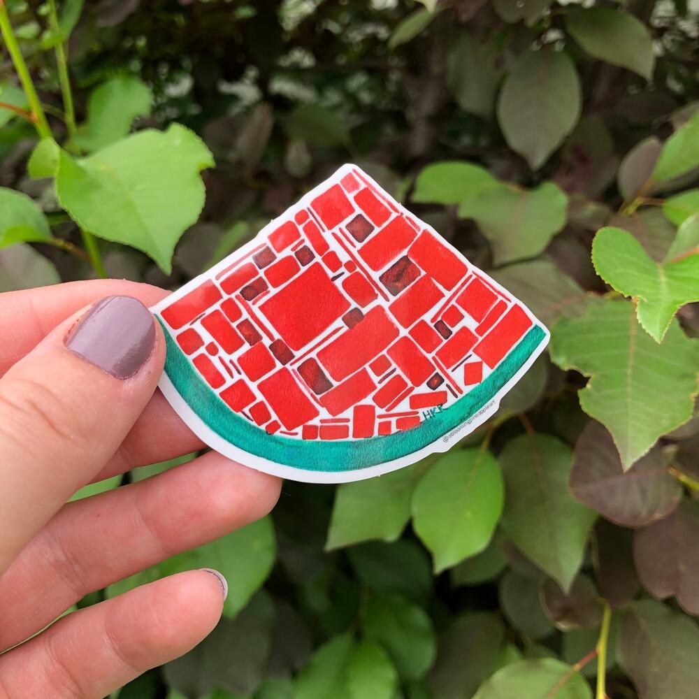 Watercolor Watermelon Sticker: Geometric Vinyl Decal (2.2 x 3 in)